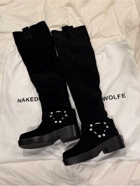 Naked Wolfe Black Suede Over-the-Knee Platform Boots